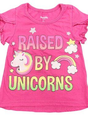 Girl's Nannette Kids Pink Raised by Unicorns Tee Shirt Size 5 Ruffled Sleeve Top